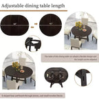 Ensemble de salle à manger 5 pièces style ferme, table à manger ronde extensible en bois et 4 chaises rembourrées