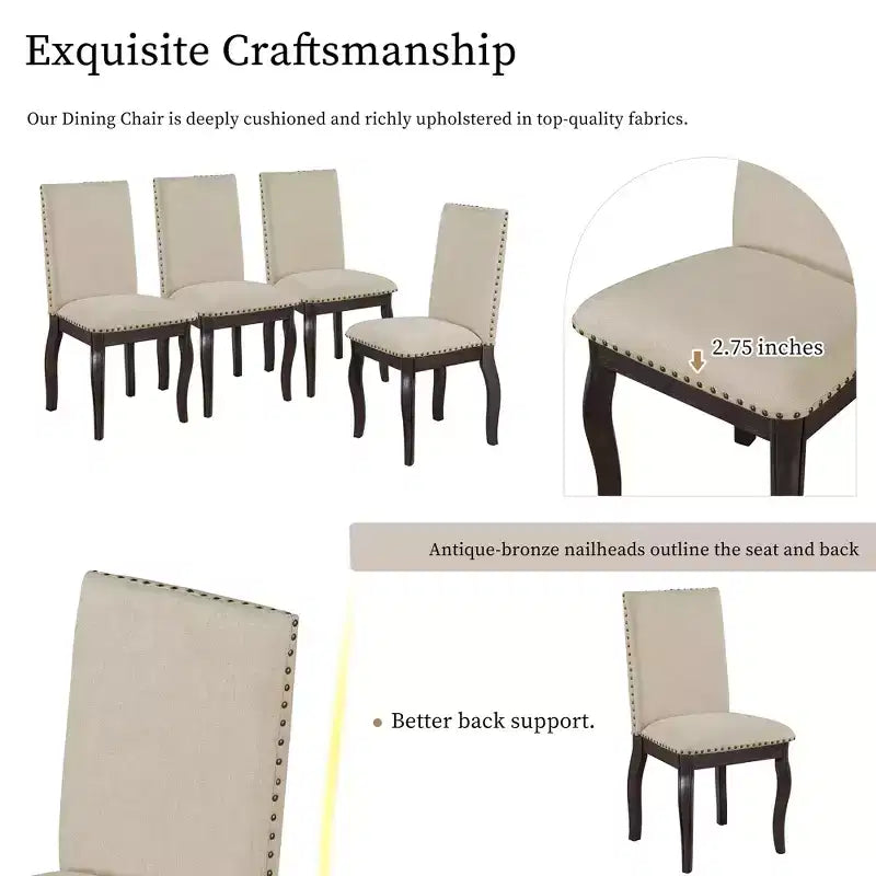 Ensemble de salle à manger 5 pièces style ferme, table à manger ronde extensible en bois et 4 chaises rembourrées
