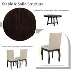 Ensemble de salle à manger 5 pièces style ferme, table à manger ronde extensible en bois et 4 chaises rembourrées