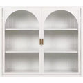 27.56 Double Glass Door Wall Cabinet, Kitchen Display Cabinet, Modern Minimalist Style, Three-Tier Storage, Iron & Tempered Glass, Easy Assembly