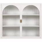 27.56 Double Glass Door Wall Cabinet, Kitchen Display Cabinet, Modern Minimalist Style, Three-Tier Storage, Iron & Tempered Glass, Easy Assembly
