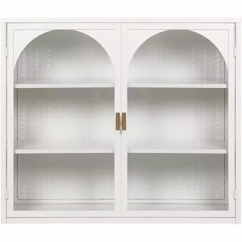 27.56 Double Glass Door Wall Cabinet, Kitchen Display Cabinet, Modern Minimalist Style, Three-Tier Storage, Iron & Tempered Glass, Easy Assembly