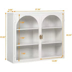 Meuble Mural Double Porte Vitrée 27,56 po, Armoire de Cuisine Vitrine, Style Minimaliste Moderne, Rangement à Trois Niveaux, Fer et Verre Trempé, Montage Facile