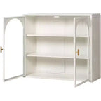 Meuble Mural Double Porte Vitrée 27,56 po, Armoire de Cuisine Vitrine, Style Minimaliste Moderne, Rangement à Trois Niveaux, Fer et Verre Trempé, Montage Facile