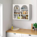 Meuble Mural Double Porte Vitrée 27,56 po, Armoire de Cuisine Vitrine, Style Minimaliste Moderne, Rangement à Trois Niveaux, Fer et Verre Trempé, Montage Facile