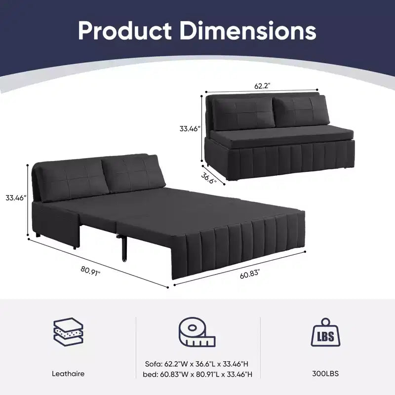 Canapé-lit convertible Mjkone W62inch, canapé-lit 3-en-1 moderne en tissu Leathaire, méridienne