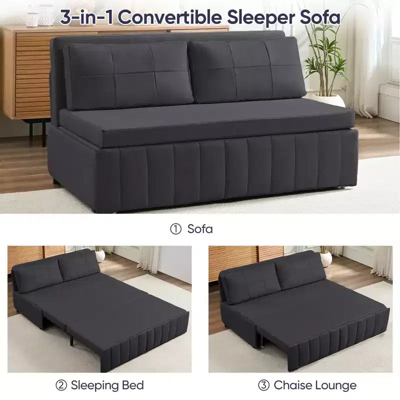 Canapé-lit convertible Mjkone W62inch, canapé-lit 3-en-1 moderne en tissu Leathaire, méridienne