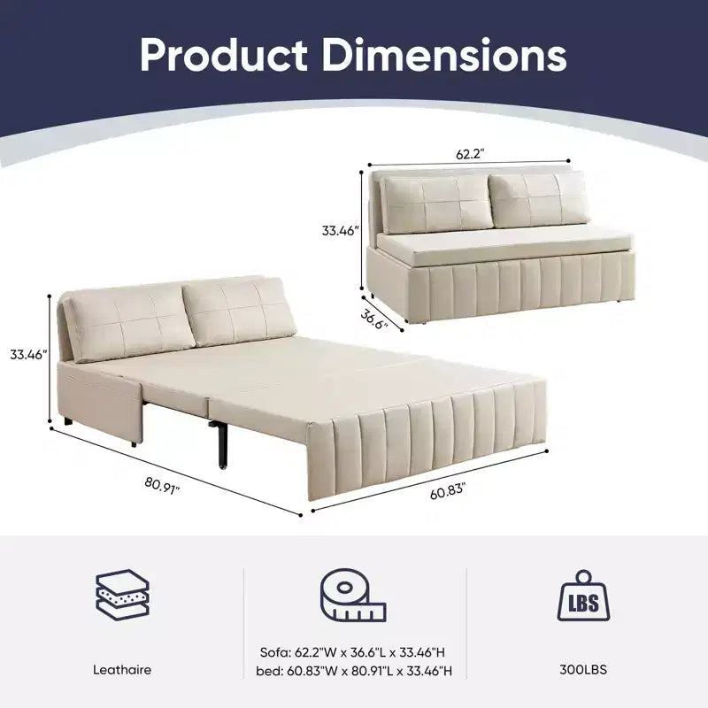 Canapé-lit convertible Mjkone W62inch, canapé-lit 3-en-1 moderne en tissu Leathaire, méridienne