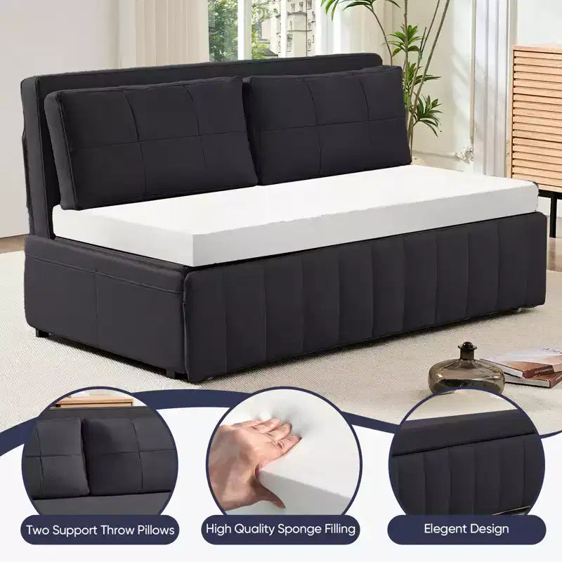 Canapé-lit convertible Mjkone W62inch, canapé-lit 3-en-1 moderne en tissu Leathaire, méridienne