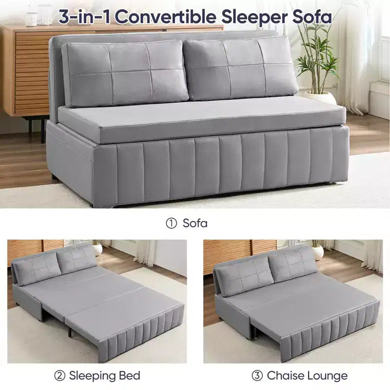 Canapé-lit convertible Mjkone W62inch, canapé-lit 3-en-1 moderne en tissu Leathaire, méridienne