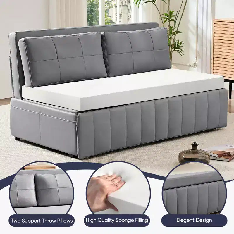 Canapé-lit convertible Mjkone W62inch, canapé-lit 3-en-1 moderne en tissu Leathaire, méridienne