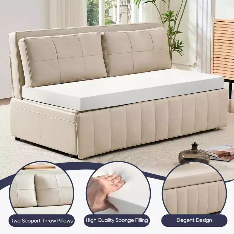 Canapé-lit convertible Mjkone W62inch, canapé-lit 3-en-1 moderne en tissu Leathaire, méridienne