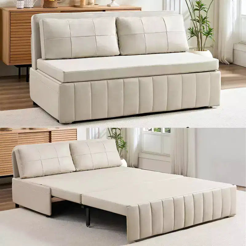 Mjkone W62inch Pull Out Sofa Bed, 3-in-1 Modern Pull Out Leathaire Fabric Sleeper Sofa Couch,Chaise Lounge