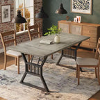 TROPOW Table de salle à manger de 180 cm pour 4 à 6 personnes, table de cuisine avec pieds en métal robustes, table de salle à manger en bois de style ferme, salon.Gris + Noir