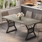 TROPOW Table de salle à manger de 180 cm pour 4 à 6 personnes, table de cuisine avec pieds en métal robustes, table de salle à manger en bois de style ferme, salon.Gris + Noir