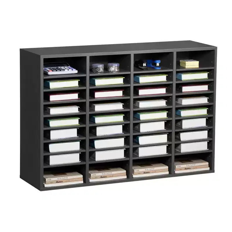 VEVOR Literature Organizer, 36 Compartments Office Mailbox with Adjustable Shelves, Wooden Mailbox Sorter Medium Density Fiberboard, Grey