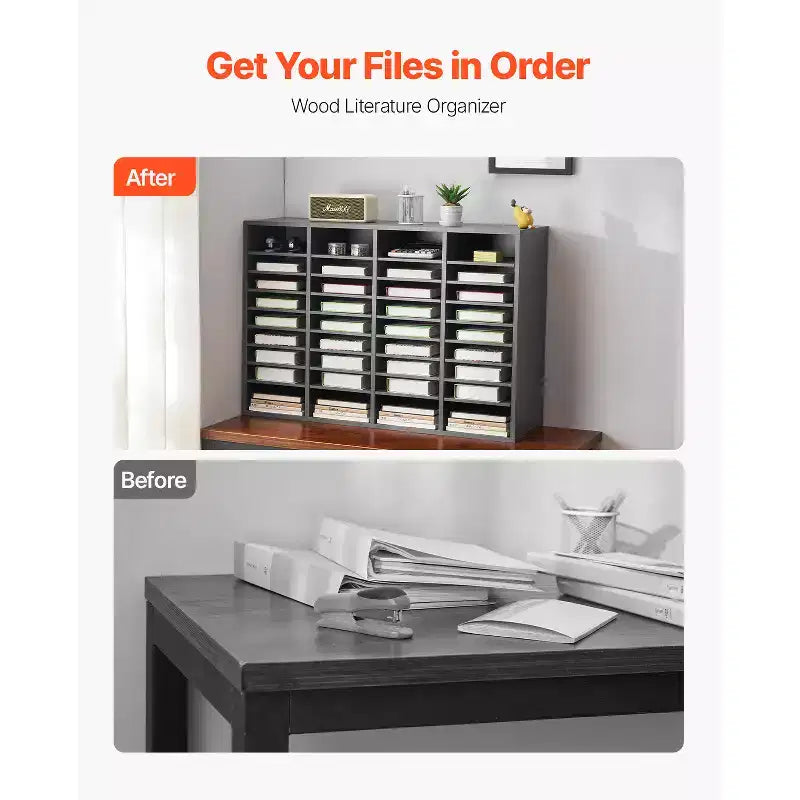 Organisateur de documents VEVOR, casier de bureau à 36 compartiments avec étagères réglables, trieur de courrier en bois MDF, gris