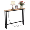 Oak-colored 1-piece Set Melamine + Iron Hallway Table with Power Strip