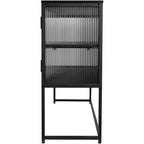 Armoire de rangement moderne avec porte en verre, cadre en métal, buffet autoportant à double couche, convient pour le salon et la cuisine, noir