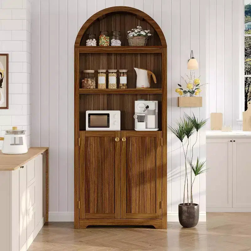 Bibliothèque de 72'' de haut avec portes doubles et étagère réglable, 5 niveaux, en bois, avec rangement pour le bureau à domicile.