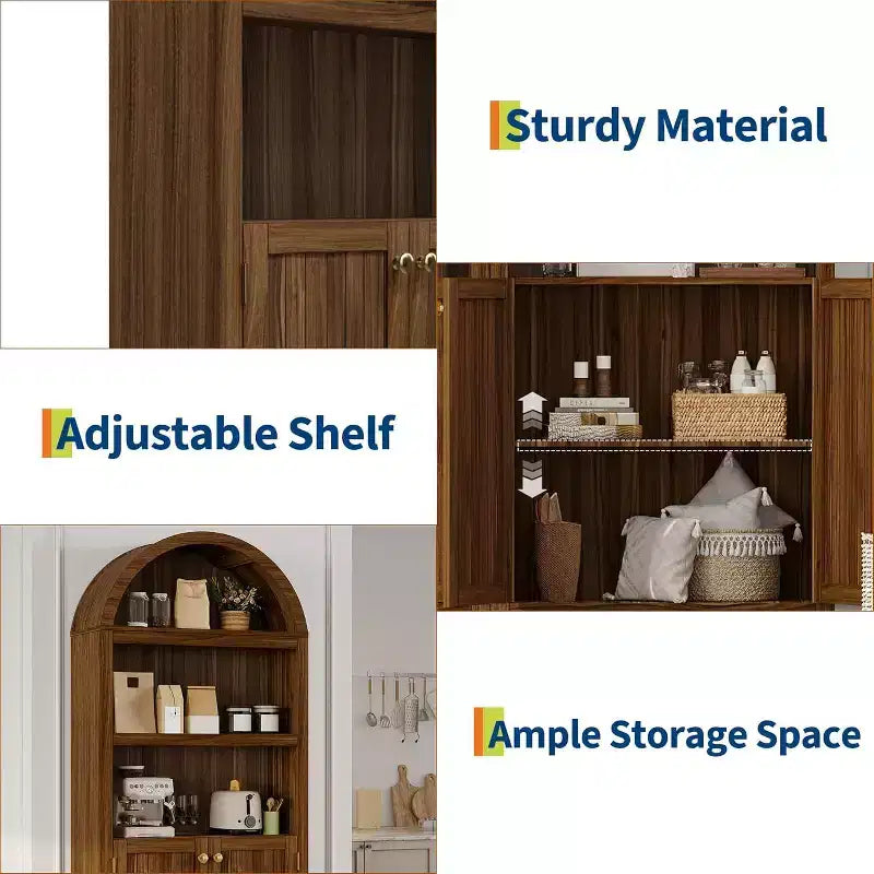 Bibliothèque de 72'' de haut avec portes doubles et étagère réglable, 5 niveaux, en bois, avec rangement pour le bureau à domicile.