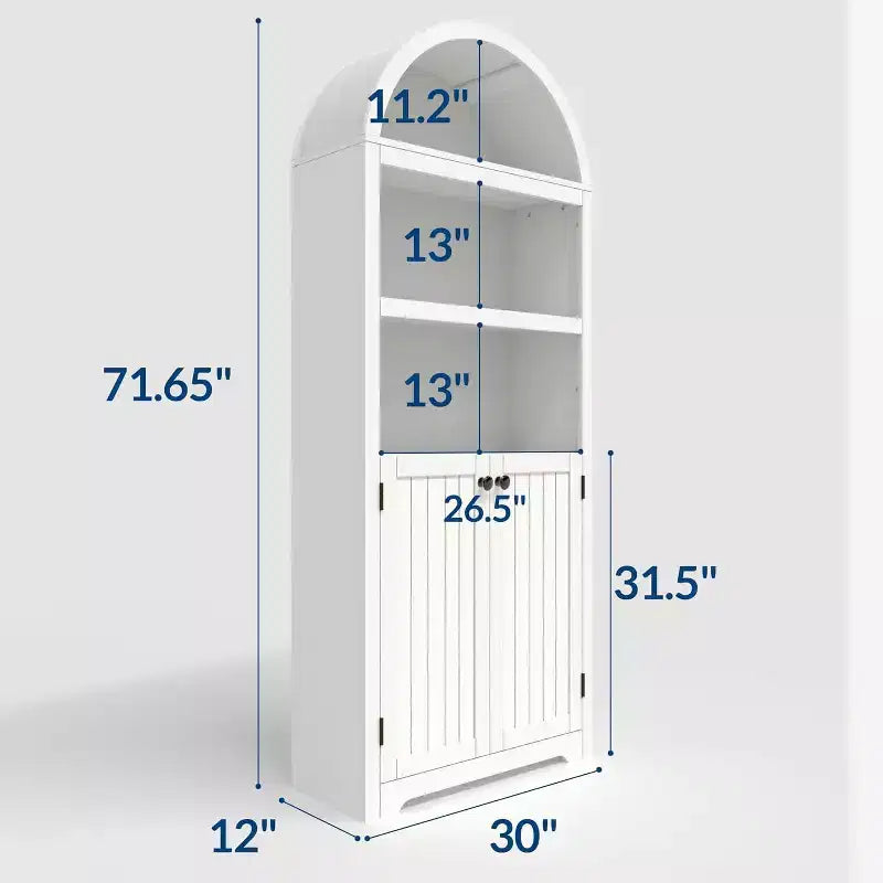 Bibliothèque de 72'' de haut avec portes doubles et étagère réglable, 5 niveaux, en bois, avec rangement pour le bureau à domicile.