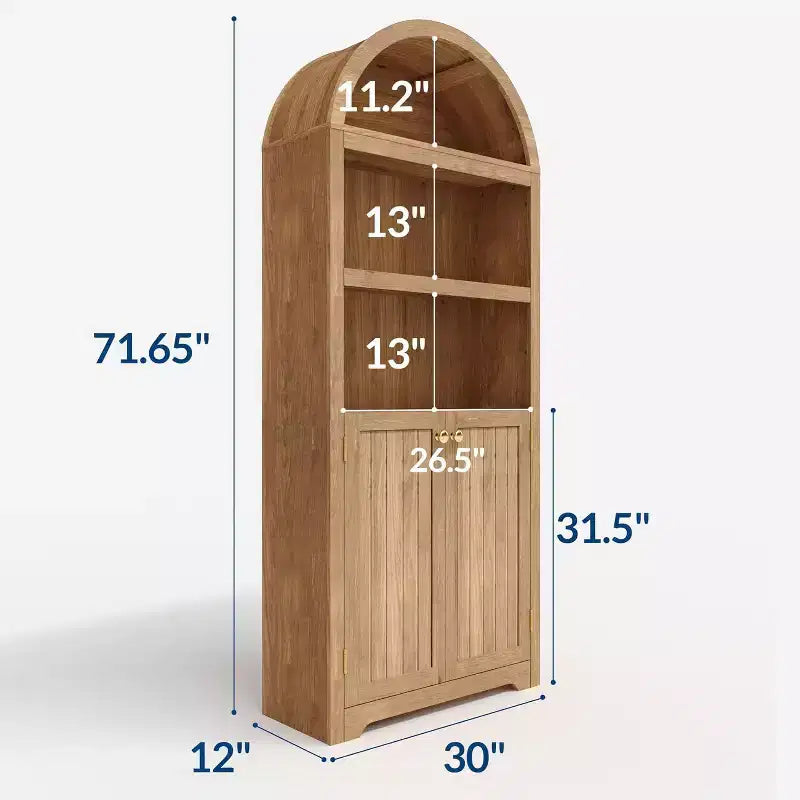 Bibliothèque de 72'' de haut avec portes doubles et étagère réglable, 5 niveaux, en bois, avec rangement pour le bureau à domicile.
