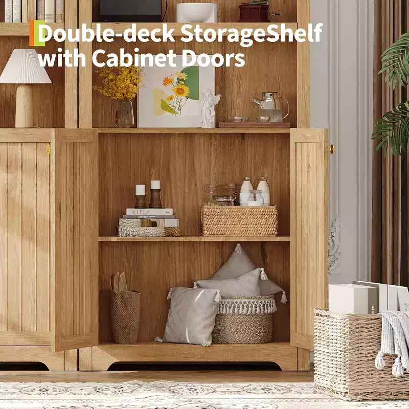 Bibliothèque de 72'' de haut avec portes doubles et étagère réglable, 5 niveaux, en bois, avec rangement pour le bureau à domicile.