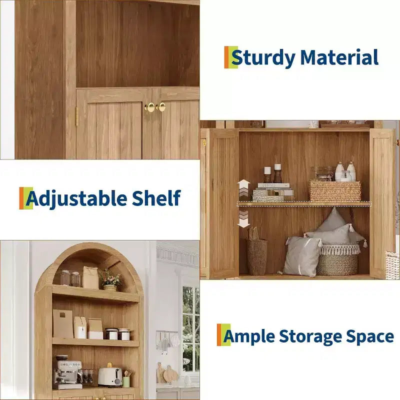 Bibliothèque de 72'' de haut avec portes doubles et étagère réglable, 5 niveaux, en bois, avec rangement pour le bureau à domicile.