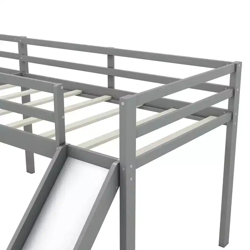 Lit superposé double en bois de taille double avec toboggan, lit superposé en L avec garde-corps pleine longueur pour chambre d'enfant
