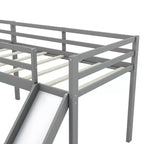 Lit superposé double en bois de taille double avec toboggan, lit superposé en L avec garde-corps pleine longueur pour chambre d'enfant