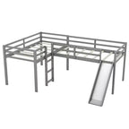 Lit superposé double en bois de taille double avec toboggan, lit superposé en L avec garde-corps pleine longueur pour chambre d'enfant