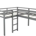 Lit superposé double en bois de taille double avec toboggan, lit superposé en L avec garde-corps pleine longueur pour chambre d'enfant