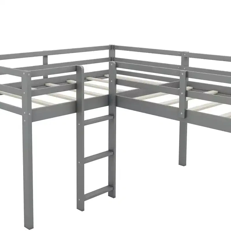 Lit superposé double en bois de taille double avec toboggan, lit superposé en L avec garde-corps pleine longueur pour chambre d'enfant