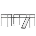 Lit superposé double en bois de taille double avec toboggan, lit superposé en L avec garde-corps pleine longueur pour chambre d'enfant