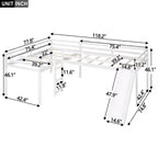 Lit superposé double en bois de taille double avec toboggan, lit superposé en L avec garde-corps pleine longueur pour chambre d'enfant