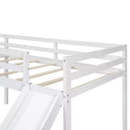 Lit superposé double en bois de taille double avec toboggan, lit superposé en L avec garde-corps pleine longueur pour chambre d'enfant
