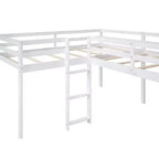 Lit superposé double en bois de taille double avec toboggan, lit superposé en L avec garde-corps pleine longueur pour chambre d'enfant