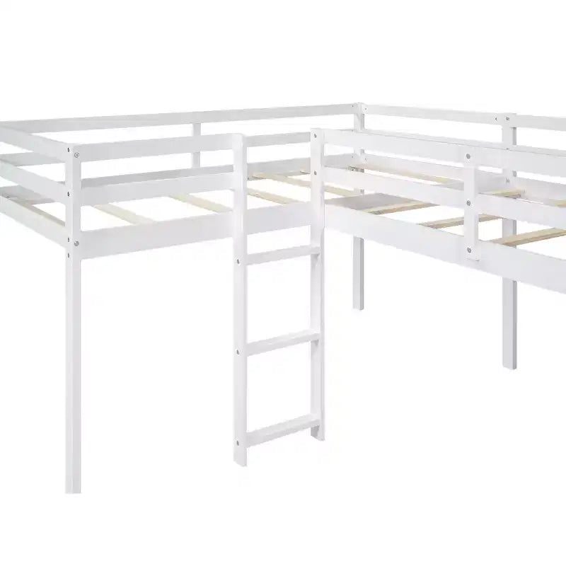 Lit superposé double en bois de taille double avec toboggan, lit superposé en L avec garde-corps pleine longueur pour chambre d'enfant