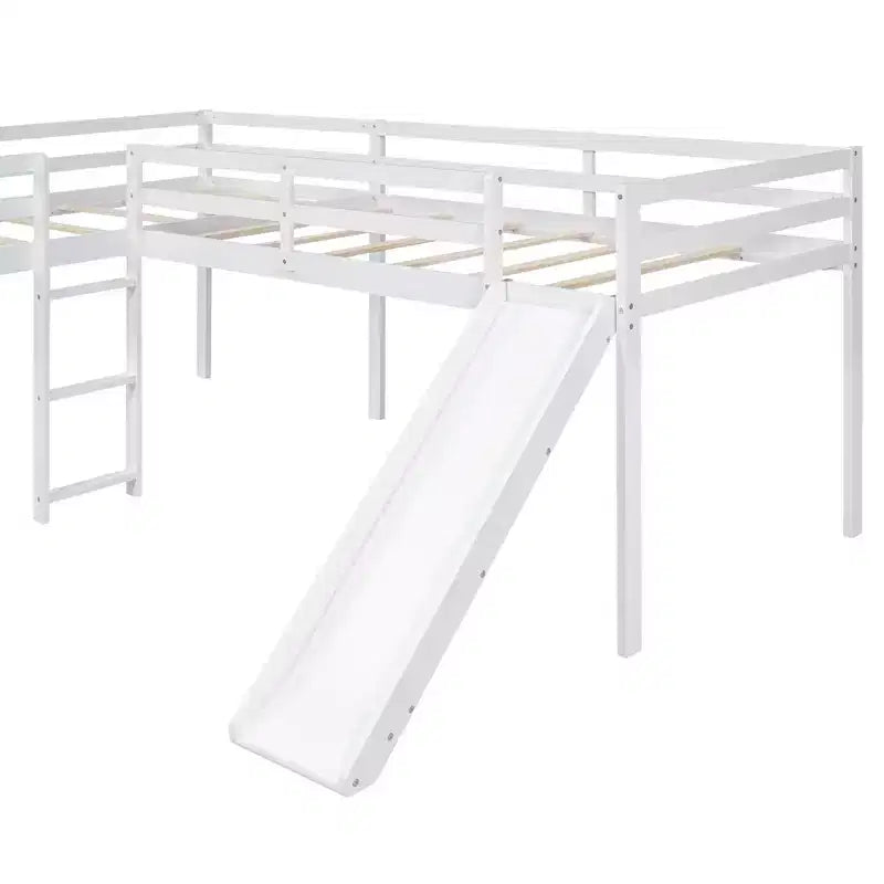 Lit superposé double en bois de taille double avec toboggan, lit superposé en L avec garde-corps pleine longueur pour chambre d'enfant