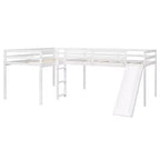 Lit superposé double en bois de taille double avec toboggan, lit superposé en L avec garde-corps pleine longueur pour chambre d'enfant