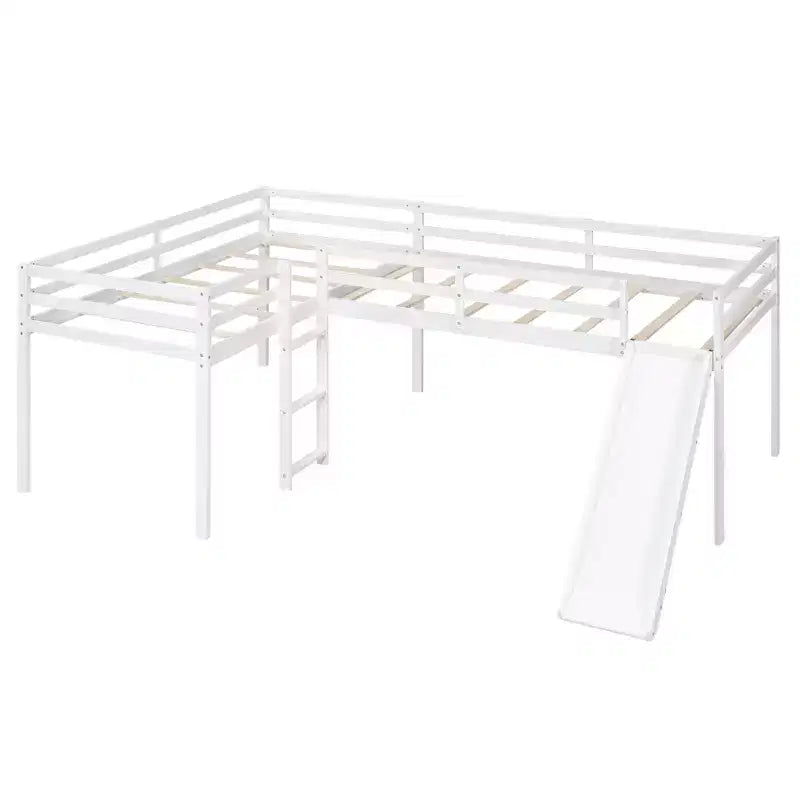 Lit superposé double en bois de taille double avec toboggan, lit superposé en L avec garde-corps pleine longueur pour chambre d'enfant