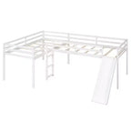 Lit superposé double en bois de taille double avec toboggan, lit superposé en L avec garde-corps pleine longueur pour chambre d'enfant