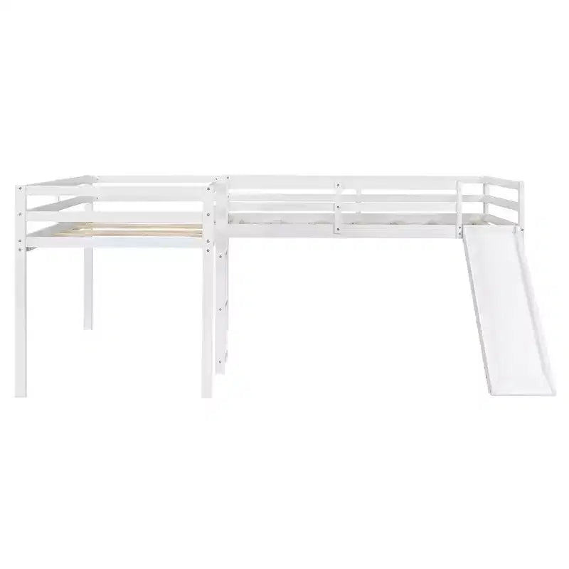 Lit superposé double en bois de taille double avec toboggan, lit superposé en L avec garde-corps pleine longueur pour chambre d'enfant