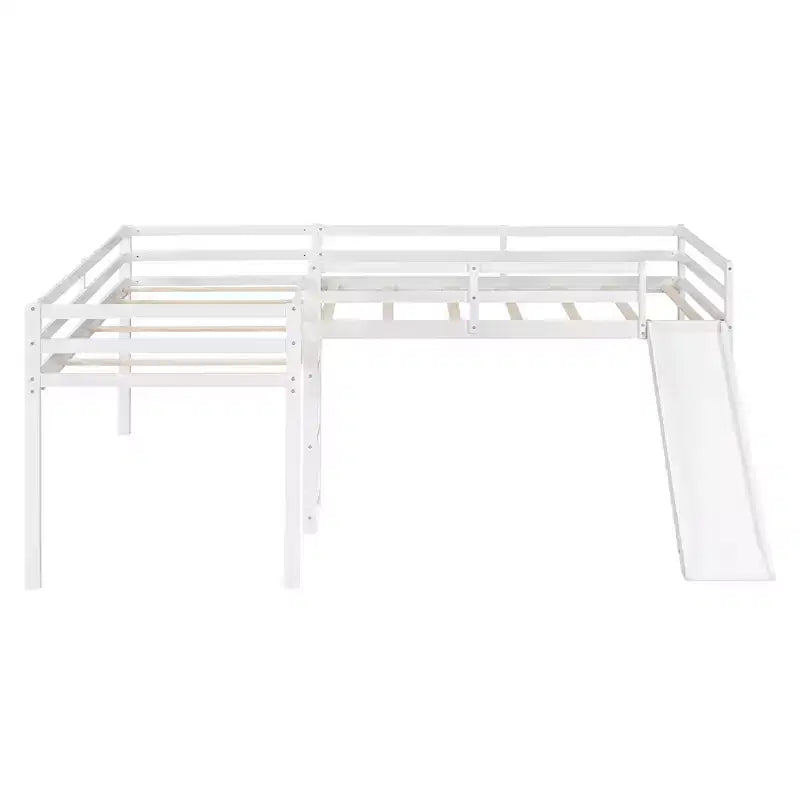 Lit superposé double en bois de taille double avec toboggan, lit superposé en L avec garde-corps pleine longueur pour chambre d'enfant