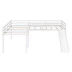 Lit superposé double en bois de taille double avec toboggan, lit superposé en L avec garde-corps pleine longueur pour chambre d'enfant