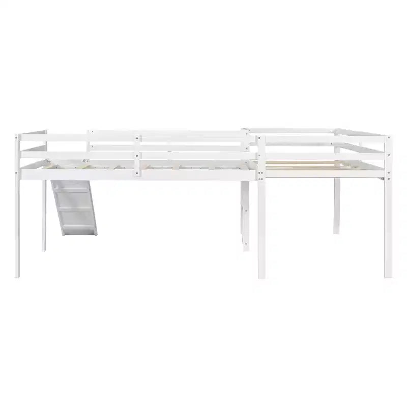 Lit superposé double en bois de taille double avec toboggan, lit superposé en L avec garde-corps pleine longueur pour chambre d'enfant