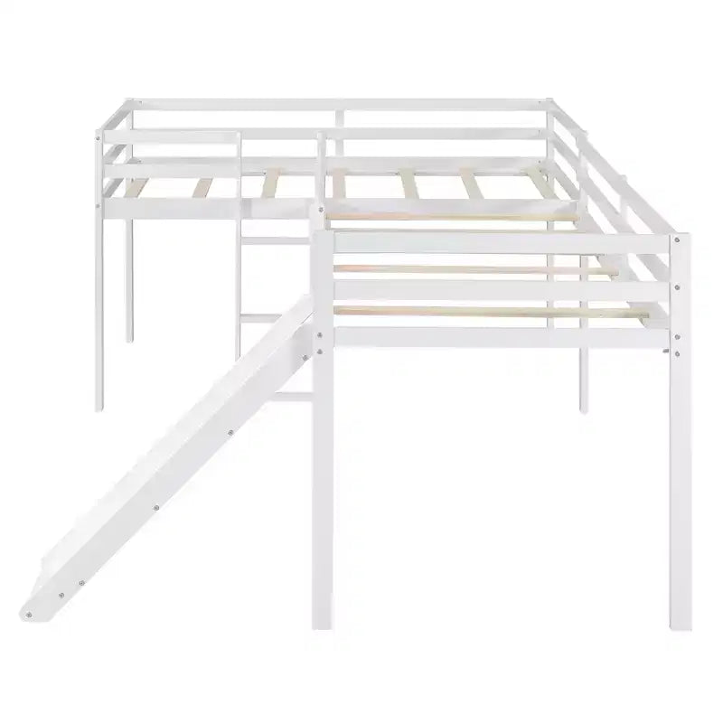 Lit superposé double en bois de taille double avec toboggan, lit superposé en L avec garde-corps pleine longueur pour chambre d'enfant