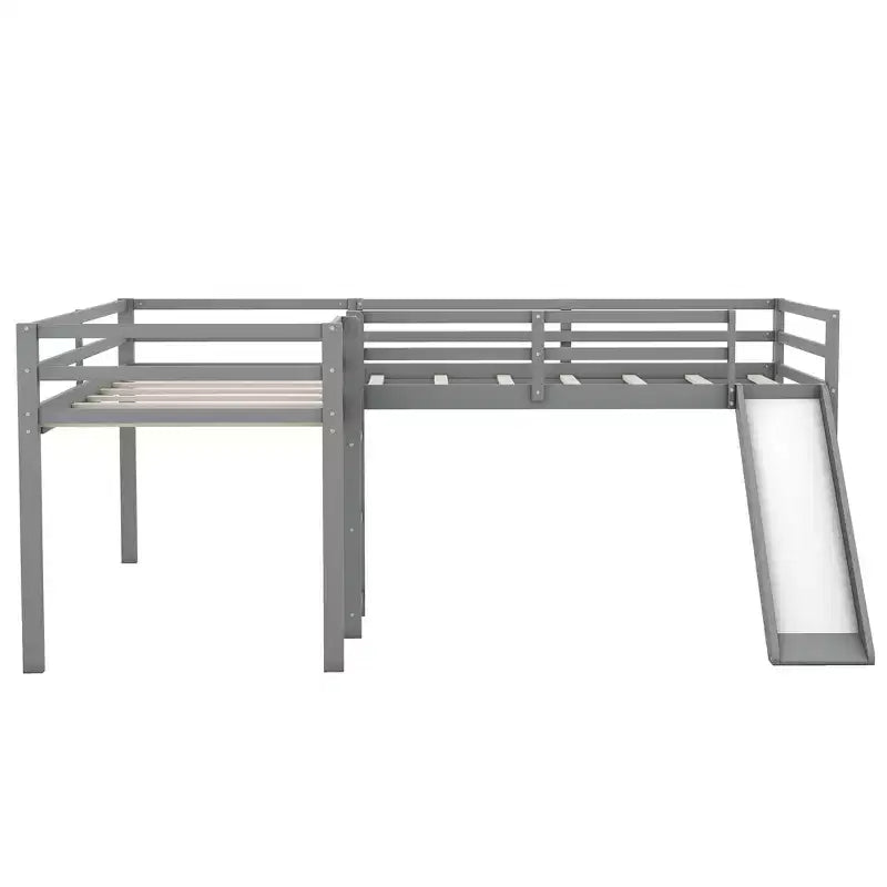 Lit superposé double en bois de taille double avec toboggan, lit superposé en L avec garde-corps pleine longueur pour chambre d'enfant