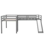 Lit superposé double en bois de taille double avec toboggan, lit superposé en L avec garde-corps pleine longueur pour chambre d'enfant